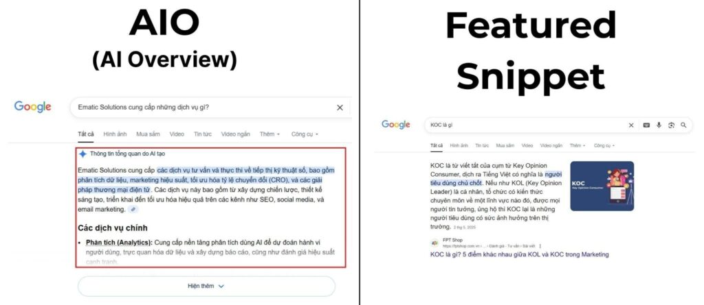 AI Overview khác gì so với Featured Snippet