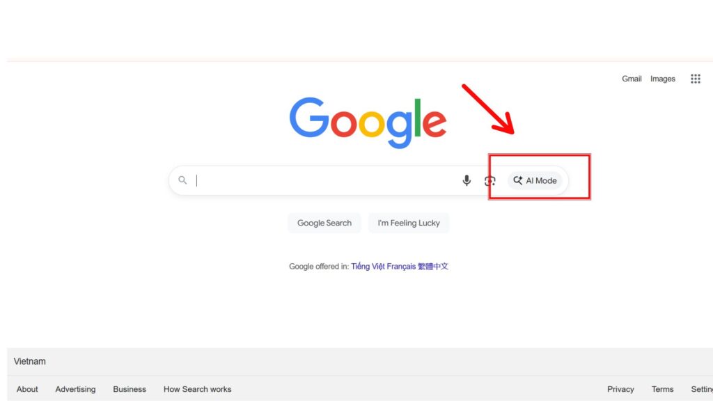 Truy cập AI Mode trên trình duyệt