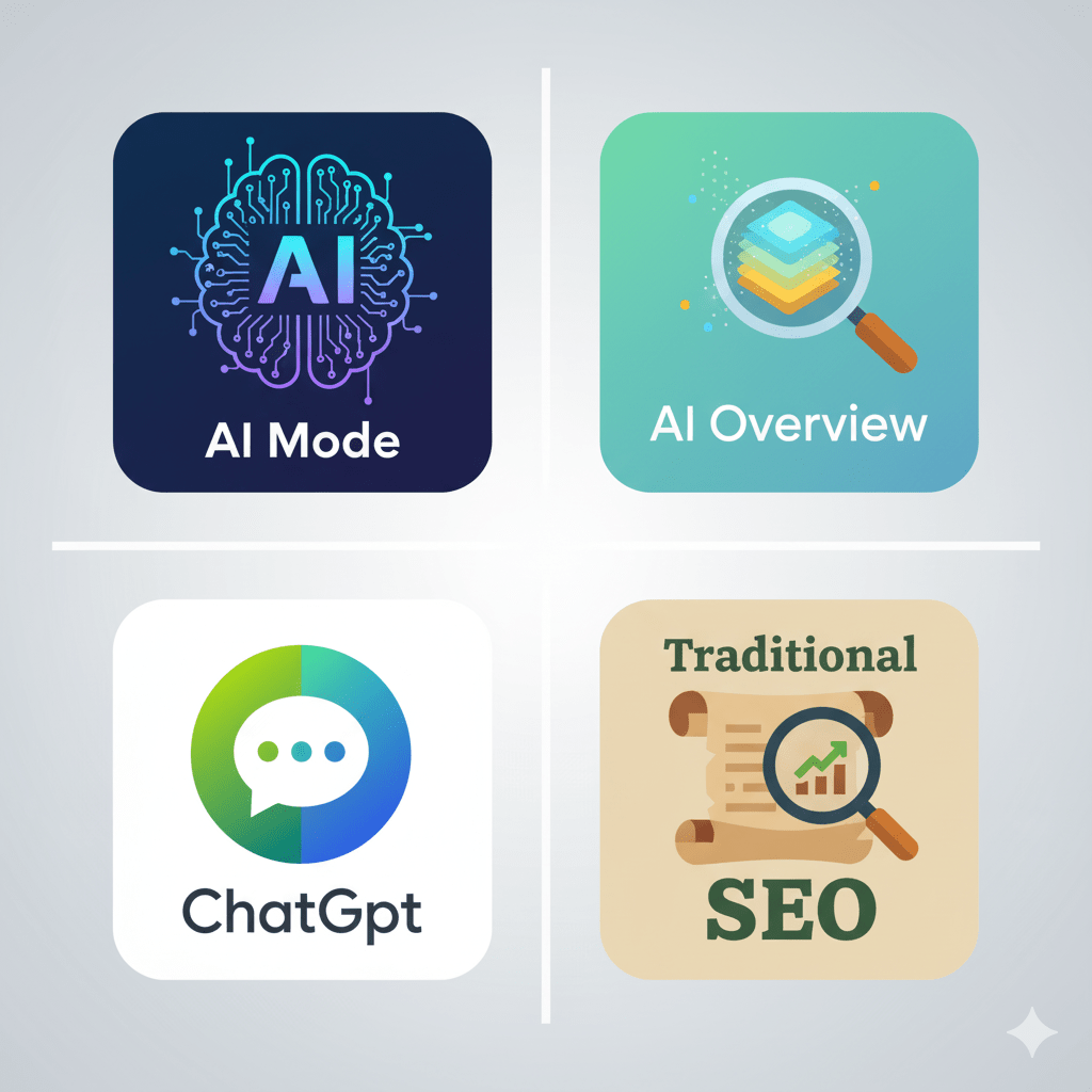 Khác biệt giữa AI Mode, AI Overview, Chat GPT và SEO truyền thống