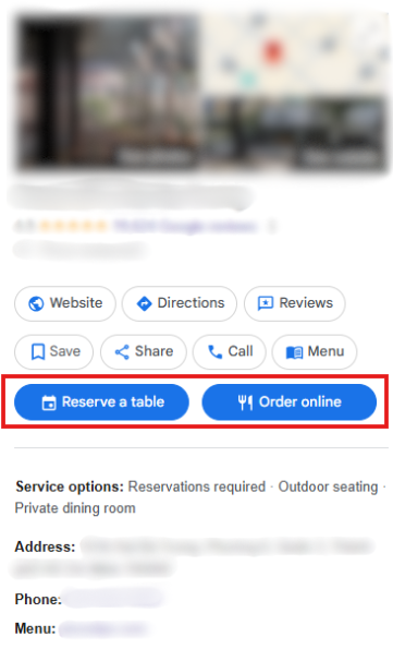 Nút hành động liên kết về website giúp kết nối với thực thể trên Google Maps