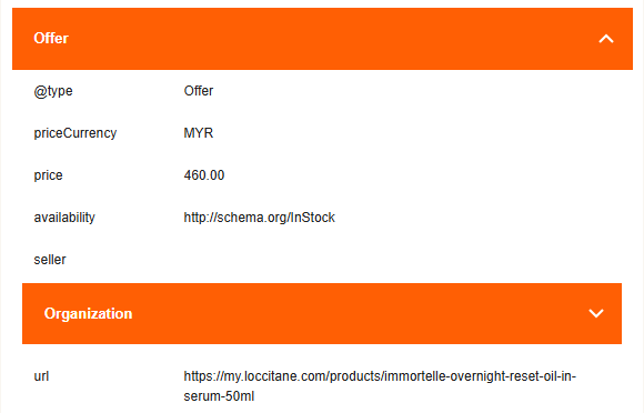 The price and availability element in product schema for the best serum for glowing skin in Malaysia